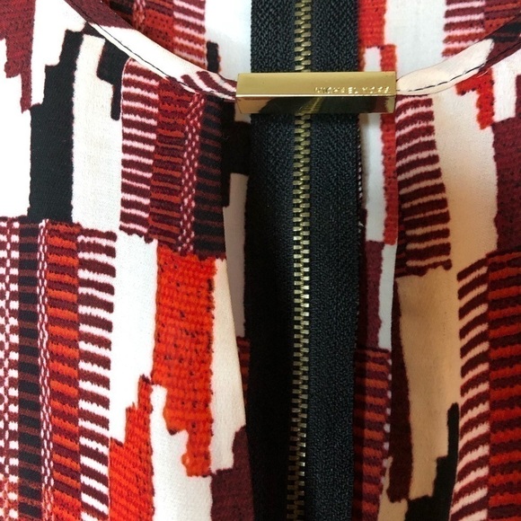 Michael Michael Kors Red & Cream Southwestern Print Sheer Short Sleeve Top Small - Picture 8 of 13